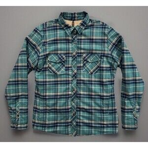 KUHL Womens Joyrydr Sherpa Lined Flannel Jacket L Snap Button Blue Plaid Shacket
